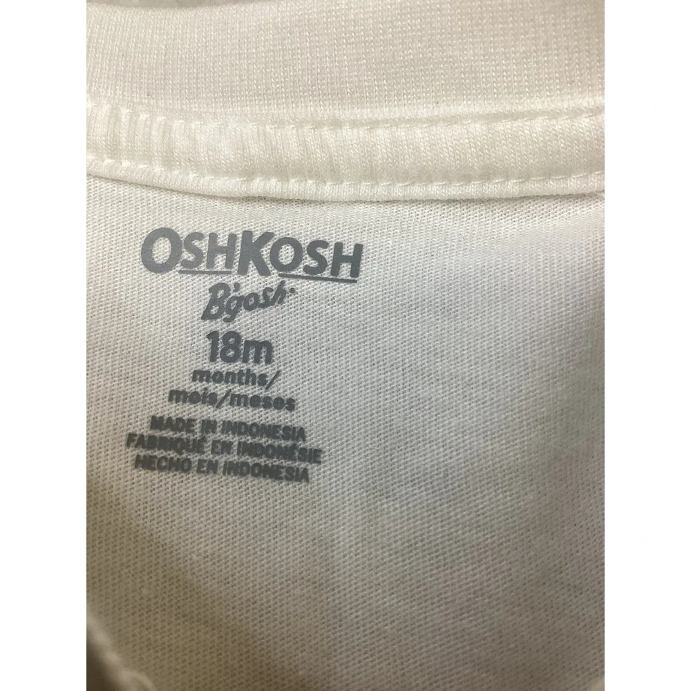 OshKosh Bgosh Kids 18M White Navy Red Raglan‎ Stripe Henley Short Sleeve Shirt
